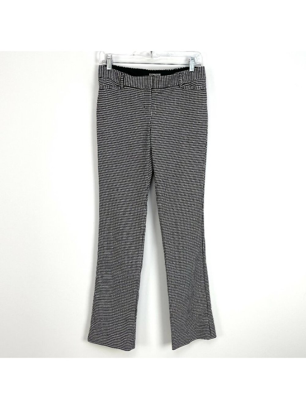 EXPRESS Womens 2 Columnist Black White Check Dress Pants Stretch Trousers Career